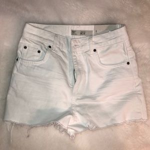 Topshop “Mom” High Waisted White Jean Shorts